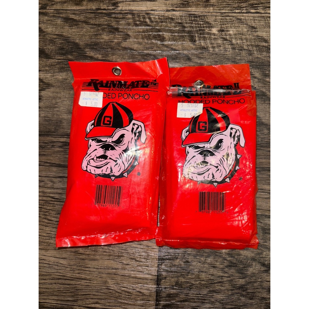 Lot of 2 Georgia Bulldogs Rainmate Hooded Poncho Red Waterproof UGA Rain Gear
